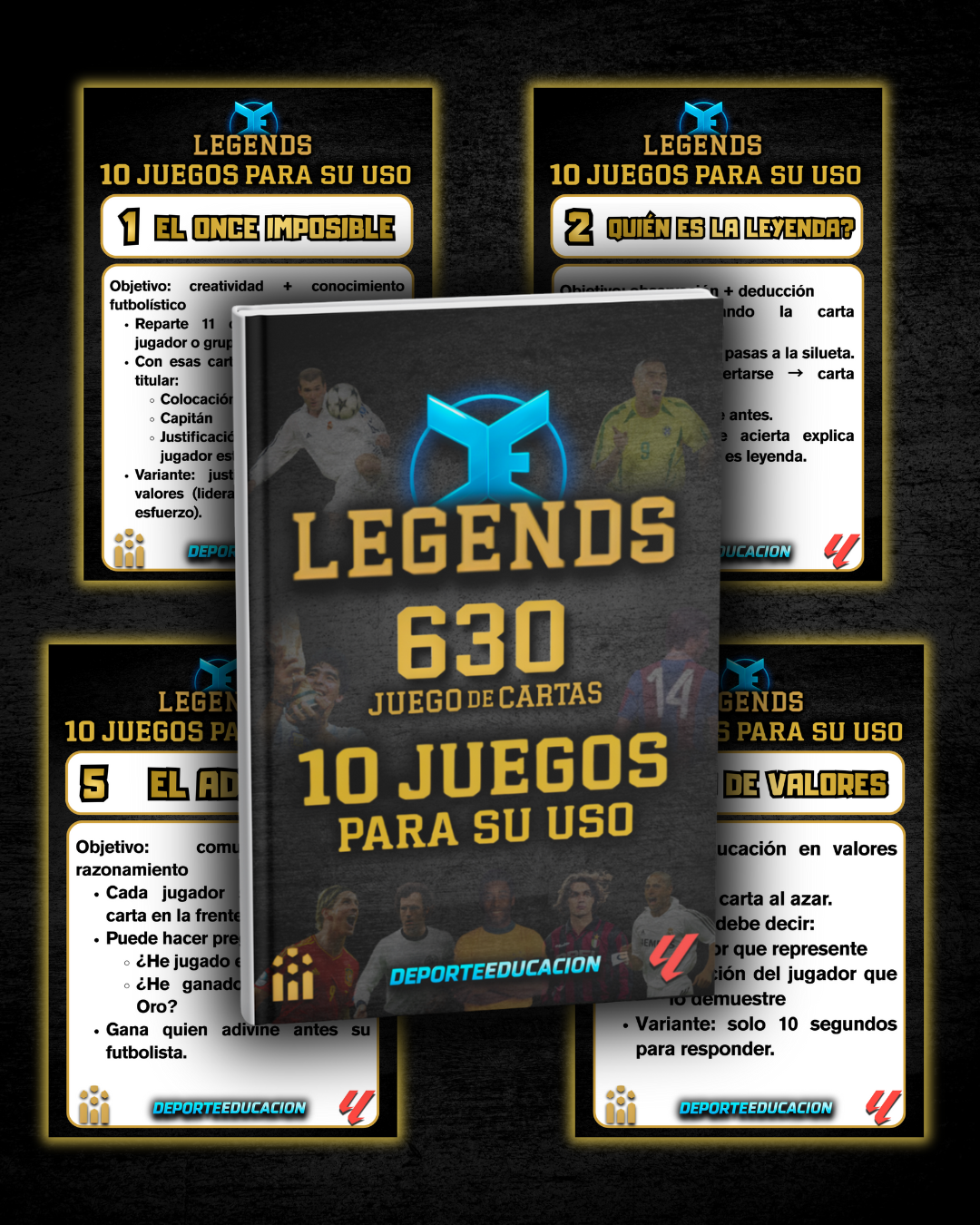 630 CARTAS LEGENDS + 10 JUEGOS PARA SU USO.